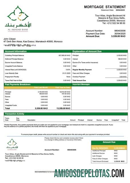 em branco Modelo Word e PDF de declaração de hipoteca do Marrocos Al Akhdar Bank (AAB)